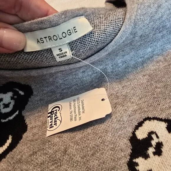 Cracker Barrel Astrologie Small S Sheep Lamb Black White Sweater Crew Sweatshirt - Picture 10 of 16